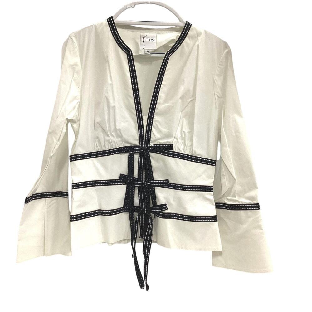 Finley “Shanghai” White Tie Front Blouse Size M